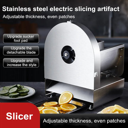 Commercial Electric & Manual Vegetable Slicer – Automatic Potato/Fruit Cutter for Lemon/Carrot/Cabbage, Stainless Steel & Non-