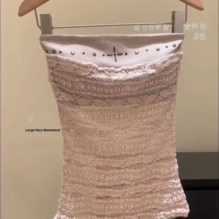 Korean Sleeveless Lace Patchwork Tube Top Tank Women Summer Pure Desire Sexy See-Through Waist-Cinching Slimming Top