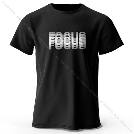Focus Letter Minimalist Style 100% Cotton T-Shirt, Lightweight Round Neck Short Sleeve Tee, Perfect for Men & Women
