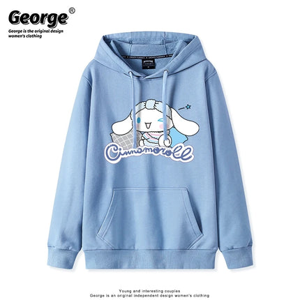 Korean Cute Cinnamoroll Hook Haze Blue Hooded Sweater Cute Girl Loose Versatile Girlfriend College Style Loose Long Sleeve Top