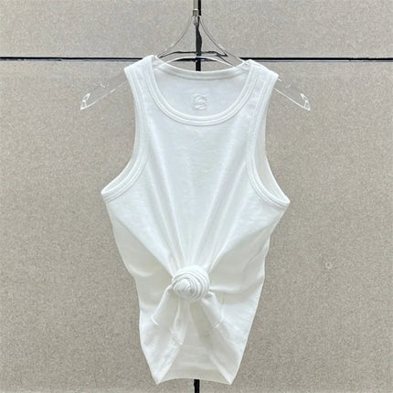 Women's t-shirts New twisted flower knotted sleeveless top for summer 2025 Elastic slim pure cotton women's vest corset crop top