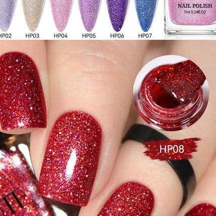 LILYCUTE 7ml Nail Polish Holographic Reflective Colorful Shining Effec Manicure Nail Art Varnish No Need Lamp Air Dry