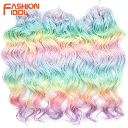 FASHION IDOL 24inch 300g Deep Wavy Crochet Hair Synthetic Twist Curly Hair Crochet Braids Ombre Rainbow Braiding Hair Extensions