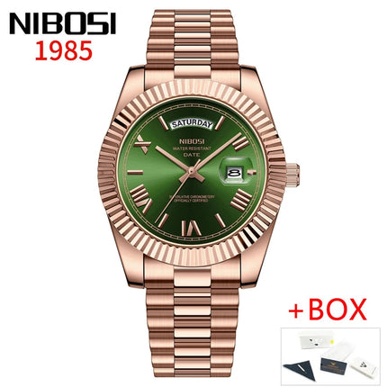 NIBOSI Brand Luxury Gold Red Quartz Watch for Men, Stainless Steel, Waterproof, Luminous, Date, Week, Fashion Men's Watches, Reloj Hombre