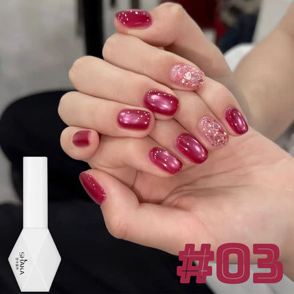 WS 10ML Sunlight Cat Eye Gel Nail Polish Autumn Winter Whitening Wine Red Color Light Sunset Glow Cat Eye Glass Beads Nail Atr