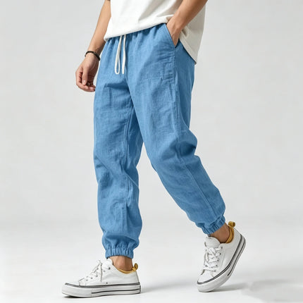 Men's Cotton Linen Pants Korean Gym Trousers Man Casual Baggy Pants Autumn Loose Harem Pants Spring Drawstring Streetwear Man
