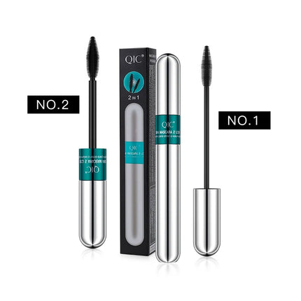 2in1 Double Ended 4D Silk Fiber Mascara Waterproof Volumizing Curling Silver Tube Eyelash Enhancer For Long Lasting Lashes