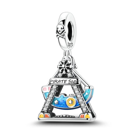 Blue Series 925 Sterling Silver Owl Butterfly Pirate Ship Car Beetle Clogs Charm Fit DIY Bracelet Necklace Fun Matching Gifts