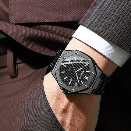 BINBOND Men's Watch Top Brand Royal Casual Men Big Dial Silver Stainless Steel Calendar Quartz Wristwatch Classic Luminous B0233