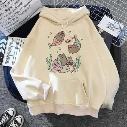 Women's cat hooded sweatshirt 2024 cartoon costume Korean Harajuku Kawai style oversized