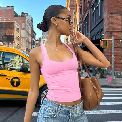 Hugcitar 2025 Summer Solid Straps Sexy Slim Crop Tank Top Women Casual Y2K Clothes Streetwear Party Sport Festival Wholesale