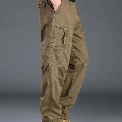 Men's Workwear Pants Multiple Pockets Outdoor Casual Trousers Wear-Resistant Loose Straight Leg Long Pants High Waist Zipper
