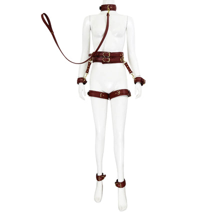 Thierry Bondage Set PU Leather Handcuffs Wrist Ankle Thigh Cuffs, Waist Belt, Collar, BDSM Sex Toys for Couples Adult Games