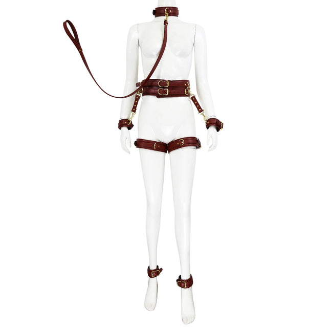 Thierry Bondage Set PU Leather Handcuffs Wrist Ankle Thigh Cuffs, Waist Belt, Collar, BDSM Sex Toys for Couples Adult Games
