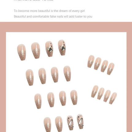 Sparkling Diamond 24 Pcs Press on Nails Pink Nail polish Glossy Artificial Finger Manicure Reusable False Nails