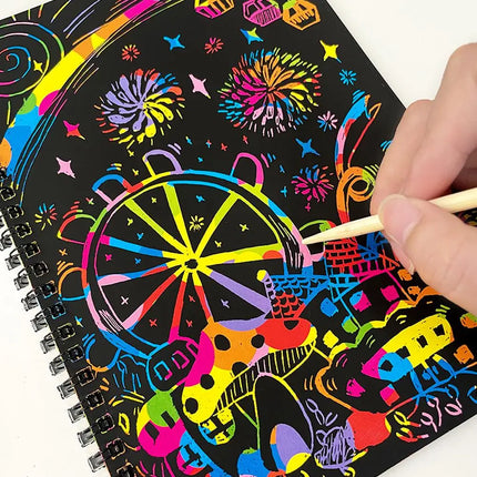 Rainbow Scratch Paper Note Children's Art Book Black DIY Rainbow Art Paper Card Neon Scratch Book Color Drawing Scratch Book