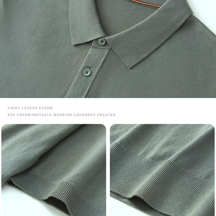 100% Lyocell men's T-shirt casual solid color knitted pullover short sleeved loose POLO collar Tees Pull on vest Tops