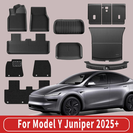 For New Tesla Model Y Launch 2025+ Juniper 2025+ TPE Floor Mats & Cargo Liner, All Weather Trunk Mats Floor Liner Backrest Mats
