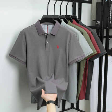 100% pure cotton men's breathable short-sleeve T-shirt, high-end luxury brand embroidered loose casual summer business polo shirt