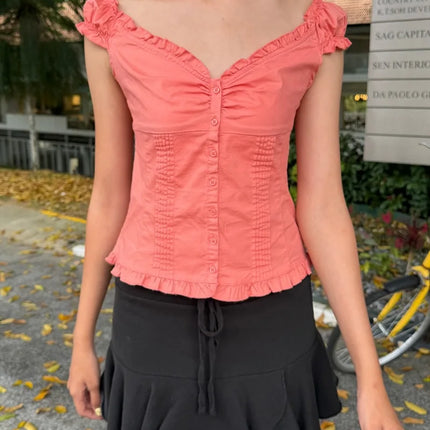 Blue Striped Folds Blouse Top Women New Casual Single Breasted Ruffle Sleeveless Tank Tops Vest Sweet Preppy Style Camisole Y2K