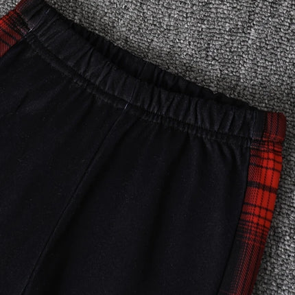 Spring Autumn Plaid Print Baby Boy Long Sleeve Hooded Fleece Lined Shirt Color Block Pants Two-Piece Casual Outfit for Toddlers