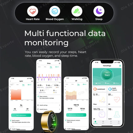 Smart Ring Men Women Bluetooth Monitor Blood HeartRate Blood Oxygen Monitor Smartring MultiSport 5ATM Waterproof 2026 SM-R390