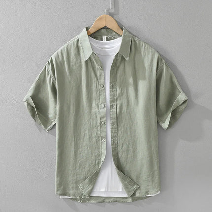 8173 100% Linen Good Quality Solid Color Simple Basic Shirt for Men Summer Fashion Black White Smart Casual Slim Fit Daily Tops