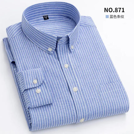 Men's Long-Sleeved Shirt Made of Oxford Fabric, Suitable for All Seasons, Trendy and Versatile, Perfect for Daily Office Wear.