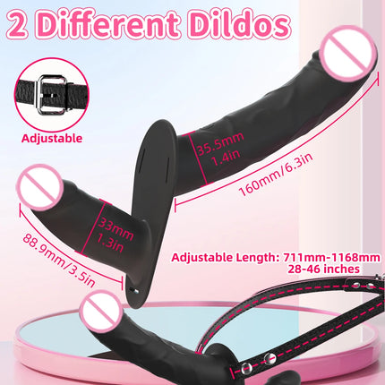 Strap on Harness Dildo Wearable G Spot Vibrator Adult Toy with Remote Control 10 Modes Double Ended Dildo Lesbian Womens Sex Toy