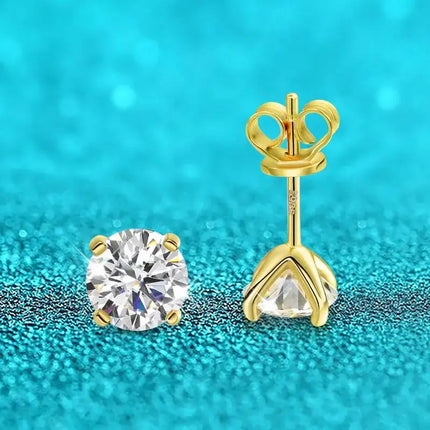 JoiasHome Pure 925 Silver Rose Gold 0.2-3CT Moissanite Stud Earrings Women Sparkling Wedding Fine Jewelry