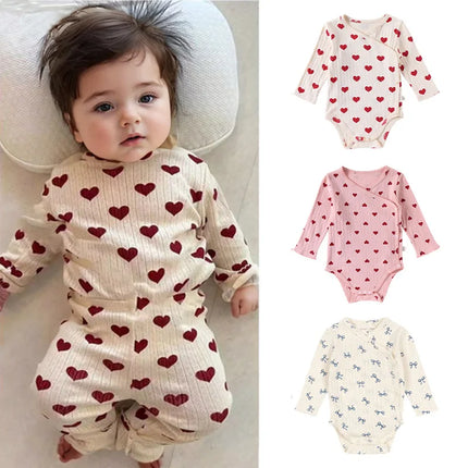 0-24M Heart Print Baby Girl Romper 100% Cotton Newborn Kid Baby Clothes Long Sleeve Jumpsuit Cute Sweet Princess Outfit