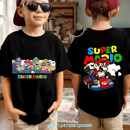 Super Mario Cartoon Pattern Unisex Cotton Short Sleeved O-neck Summer Short Sleeved Casual Adult/Children Role-playing T-shirt