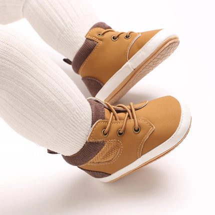 High-Top New 0-18M Baby and Children's Shoes Fashionable and Sporty PU Soft Rubber Sole First Walking Casual Sports Shoes