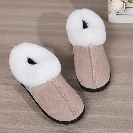 Fur Ankle Fluffy Slippers Women 2024 Winter Warm Plush Indoor Home Slippers Woman Faux Suede Closed Toe Soft Sole House Shoes