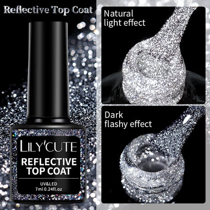 LILYCUTE 7ml Reflective Top Coat Reflective Glitter Gel Nail Polish Semi Permanent Soak Off UV Gel Nail Art Design For Manicure
