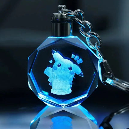 Pokemon Cartoons Anime Figure Pikachu Charizard Mewtwo Eevee Crystal Collection Luminous Keychain Pendant Model  Toy Gift