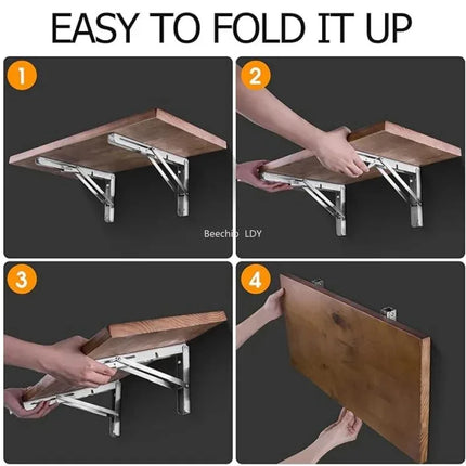 2PCS Heavy Duty Folding Shelf Brackets, Metal Triangle Wall Mounted Collapsible Angle Bracket for Table, Workbench, Desk
