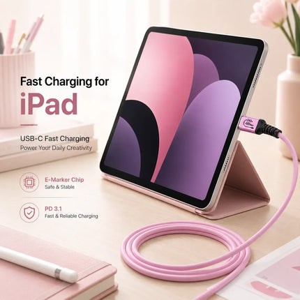 USB-C to USB-C Cable 240W PD 3.1 Fast Charging, Pink TPE Cord for MacBook, iPhone 15/16/17, iPad Pro, Galaxy S24