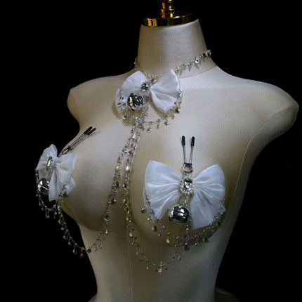 Sexy Sparkle Diamond Gem Body Chain Bow Choker Bell Nipple Clamps Nipple Stimulation  Accessories Chest Restraint BDSM Women's