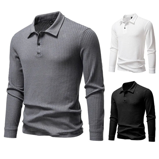 New Light Luxury Leisure Business Mature Leisure Men's Sports Retro Style Waffle Fashion Men's Outdoor Long Sleeve Polo Shirt