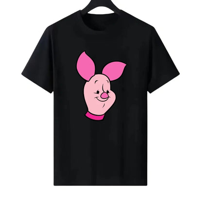 Disney Pooh Bear Piglet Pattern Woman Round Neck Loose Parent-child Clothing Tops Ladies Comfort Short Sleeves T-Shirt Blouses