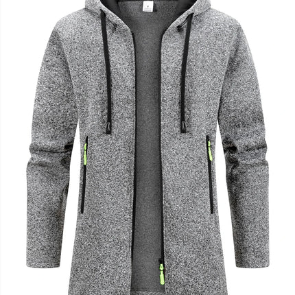 Men's Retro Zipper Jacket Mid Length Windbreaker Spring Autumn Winter Fleece Warm Jackets Fashion Casual Patchwork Yarn Coat