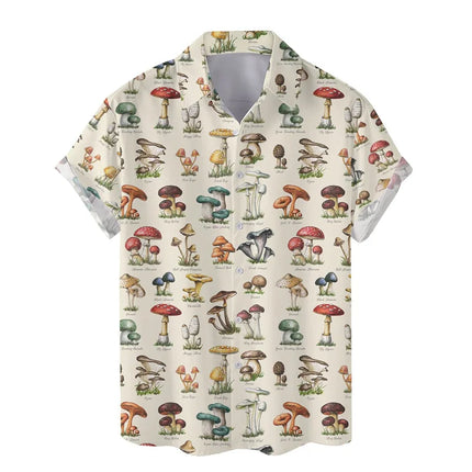 Colorful Mushroom 3d Print Hawaiian Shirt Men Summer Vacation Shirts Button Lapel Short Sleeve Street Beach Aloha Shirt Clothing