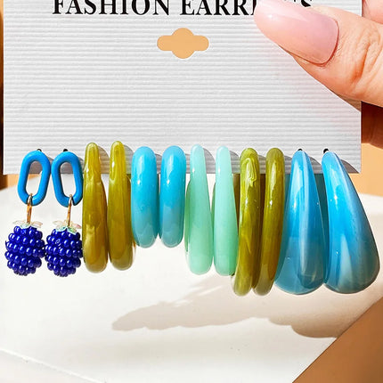 Green Butterfly Heart Dangle Earring Set for Girls Acrylic Gold Color Pearl Set Ear Rings 2023 New Fashion Jewelry Gifts