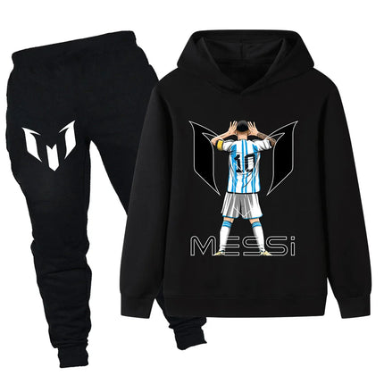 Messi Creative Pattern Long Sleeve Set Boys Casual Sports Top + Pants Two Piece Fall and Winter Comfortable Warm Sweatshirt Set