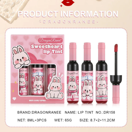 Wine Bottle Shaped Lip Gloss Set Long Lasting Moisturizing Non Transfer Liquid Lipstick With Cute Cartoon Design
