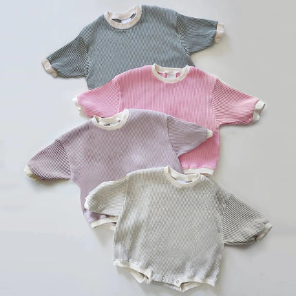 2023 Baby Waffle Sweatshirt Romper Newborn Infant Baby Girls Boys Cotton Oversized Romper Long Sleeve Toddler Clothes Jumpsuits