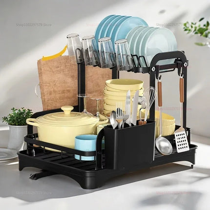 Adjustable Expandable Dish Drying Rack Over Sink New Kitchen Dish Bowl Drainer Storage Rack With Drain Tray For Home Counter
