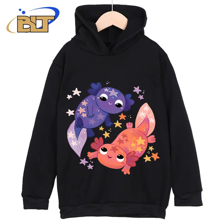 Axolotl Printed Kidswear Classic Sportswear For Boys and Girls New Hoodie for Kids in Black