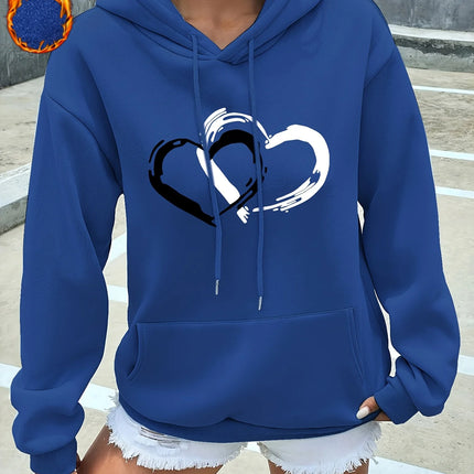 Women's casual hoodie sweatshirt heart graphic print round neck long-sleeved autumn and winter warm regular version